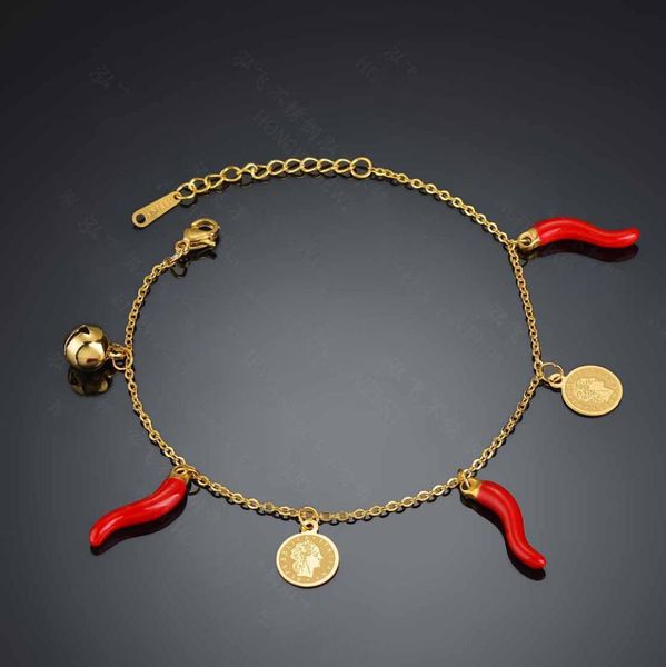 

little bell chili red pepper woman's bracelet elizabeth queen coin bracelets stainless steel gold silver fashion jewelry, Golden;silver