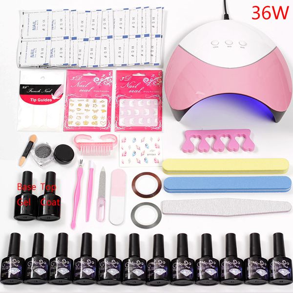 

nail art manicure tools 36w uv led lamp nail dryer 6/12 color 8ml base coat soak off gel varnish polish set kits