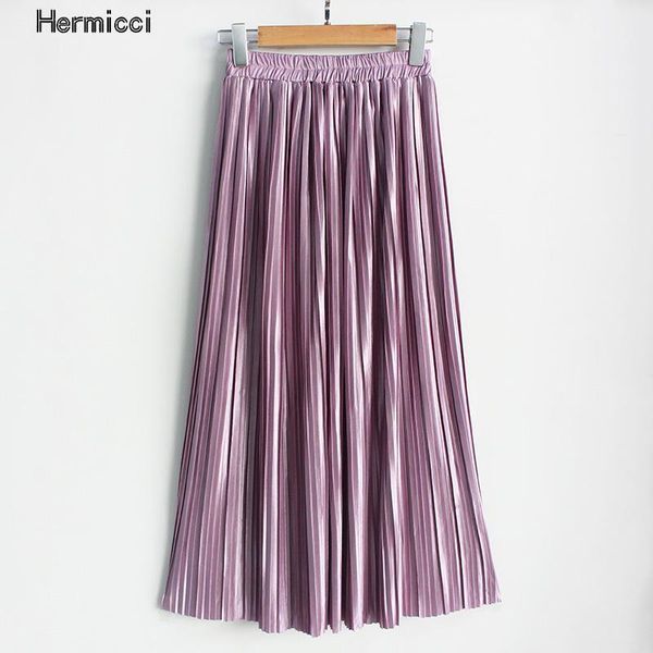

summer pleated ankle-length maxi skirt long vintage women metallic skirt women beauty clothes for ing, Black
