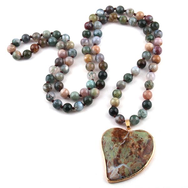 

new fashion bohemian jewelry india agated natural stone knotted multicolor stone heart pendant women necklaces ing, Silver