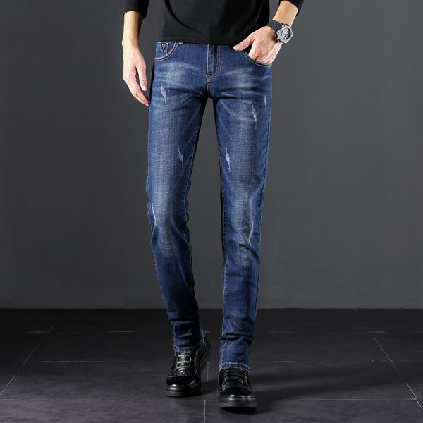 

2019 spring and autumn new style men's jeans slim fit skinny pants korean-style trend of fashion youth casual pants long, Blue