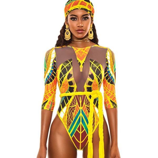 

long sleeve mesh inserted one piece swimsuit 2020 women rashguard bathers monokini bath suit vintage beachwear no belt scarf, White;black