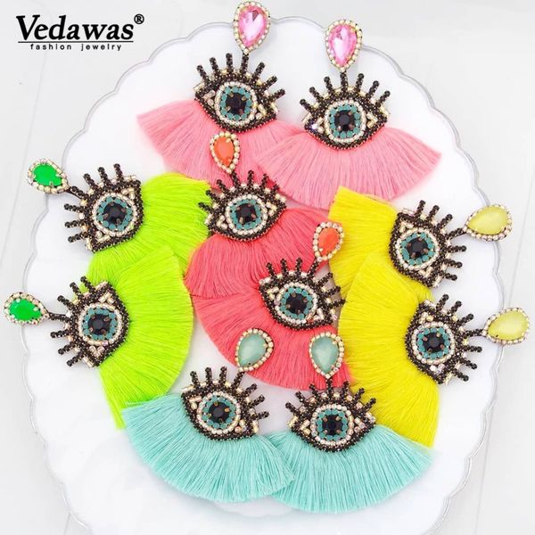 

vedawas boho 2019 eye beads crystal drop dangle earrings for women fringed tassel earrings female wedding party gifts x2837, Silver