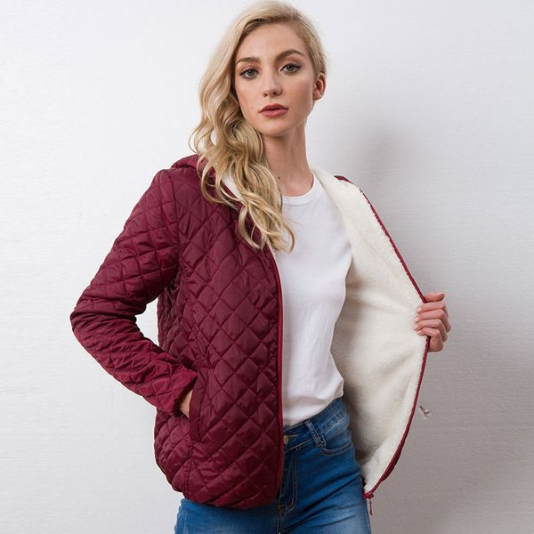

autumn 2018 new parkas basic jackets female women winter plus velvet lamb hooded coats cotton winter jacket womens outwear coat, Black