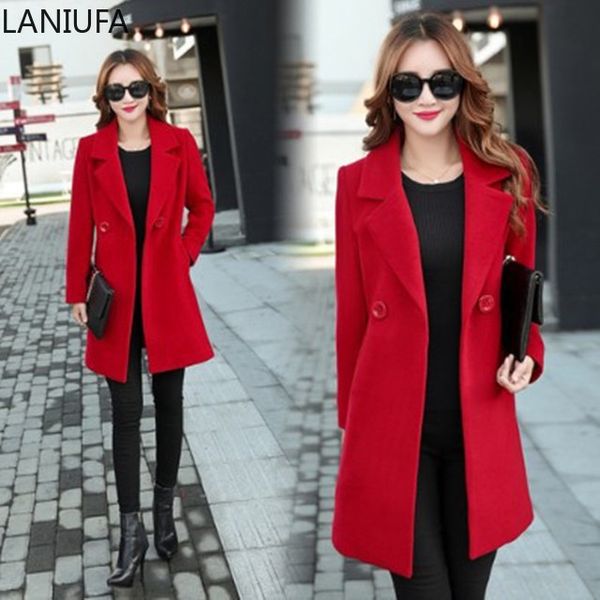 

autumn winter coat women casual wool solid jackets blazers women female elegant slim long coat ladies mujer plus size 4xl p137, Black