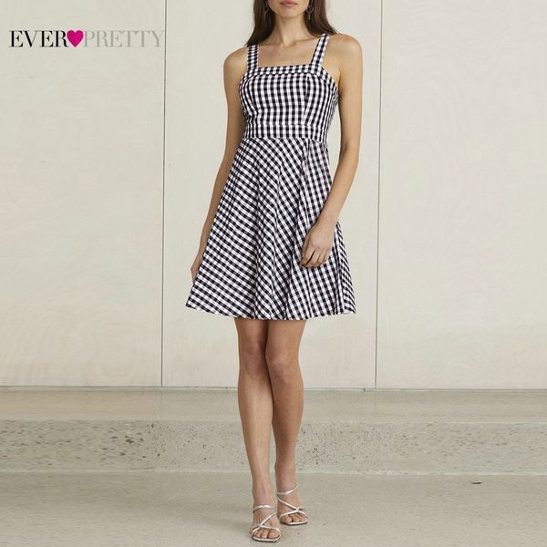 

new homecoming dresses short ever pretty as05990wb a-line spaghetti straps smocked back gingham summer holiday party dressees, White;black