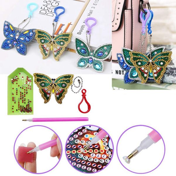 

new gift set of 5 diamond painting keychain, 5d making diy full drill special shape diamond painting beauty doll keychain key r