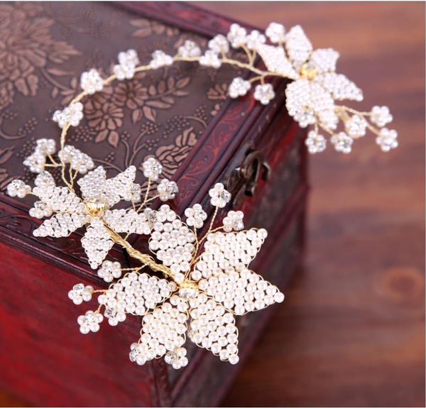 

european and american pearl headwear white flowers handmade head buckle bridal wedding dress accessories, Silver