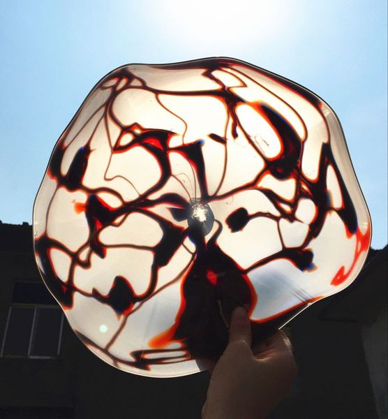 

chihuly style murano flower glass plates wall arts luxury 100% hand blown glass hanging plates irregular wave shape