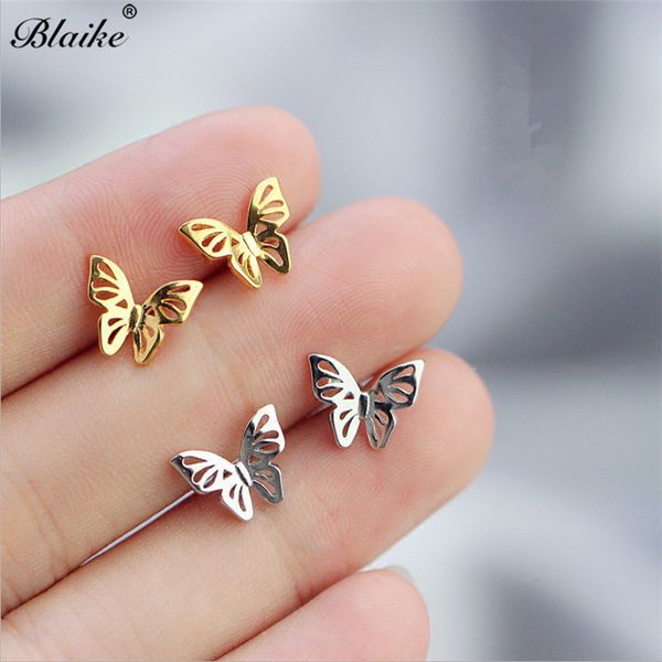 

blaike cute 925 silver filled stud earrings for women dainty gold/silver/rose gold color butterfly earrings ing, Golden;silver