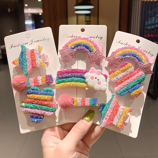 

korean children princess simple cute rainbow stars fruit cartoon duckbill clip for sweet girl fashion bb clip hair accessories, Slivery;white