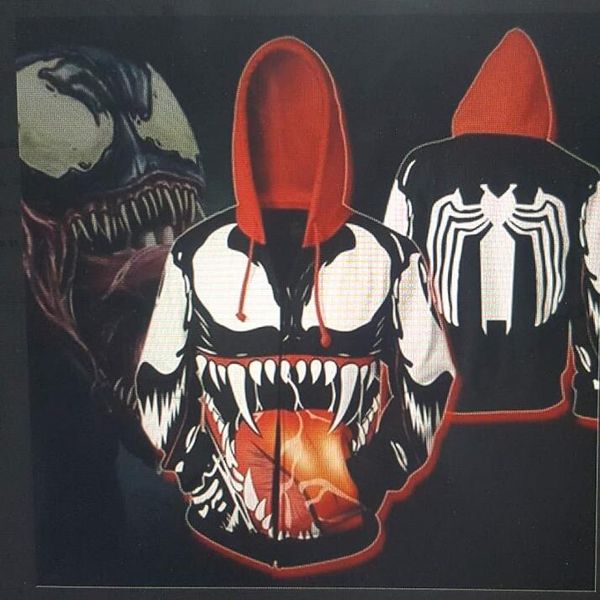 

2019 autumn winter 3d print venom sweatshirts hoodies fashion cosplay zipper hooded jacket clothing, Black