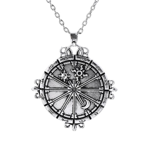 

round pendant necklacechoker charms talisman amulet necklace viking norse religious necklace for women men, Silver