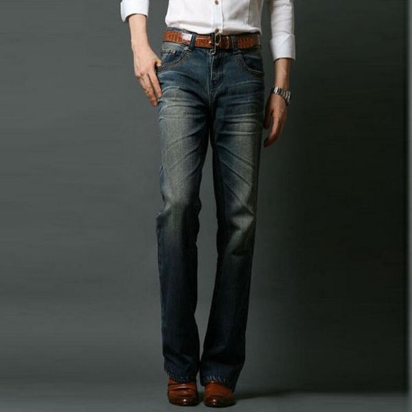 

jeans men mens big flared jeans boot cut leg flared loose fit high waist male designer classic denim pants, Blue