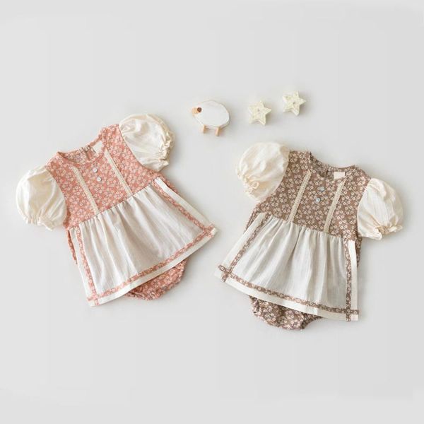 

2020 new girls printed romper short sleeve cotton summer kids girls jumpsuit 0-2t, Blue