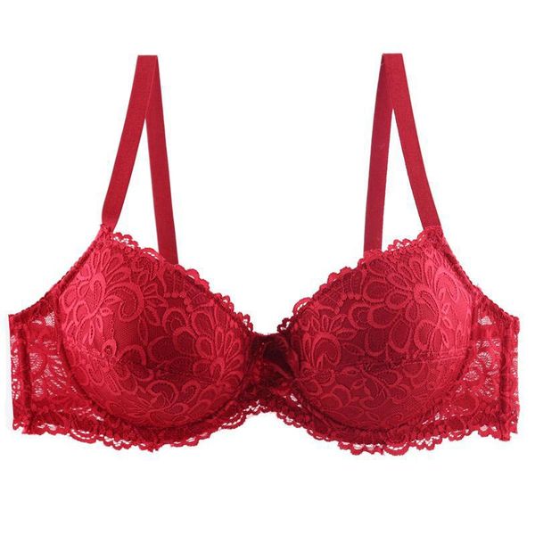 

floral women bra plus size d e cup push up bra lace embroidery brassiere adjustment strap underwear 0186, Red;black