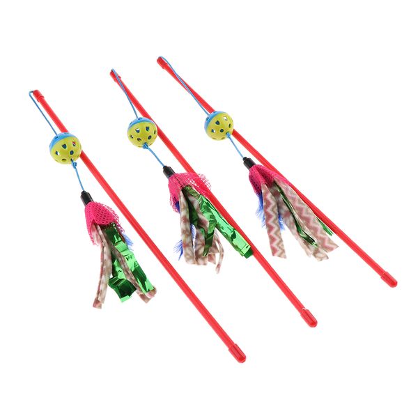 

3pcs pet cat teaser toys feather interactive cat stick with bell for cats kitten