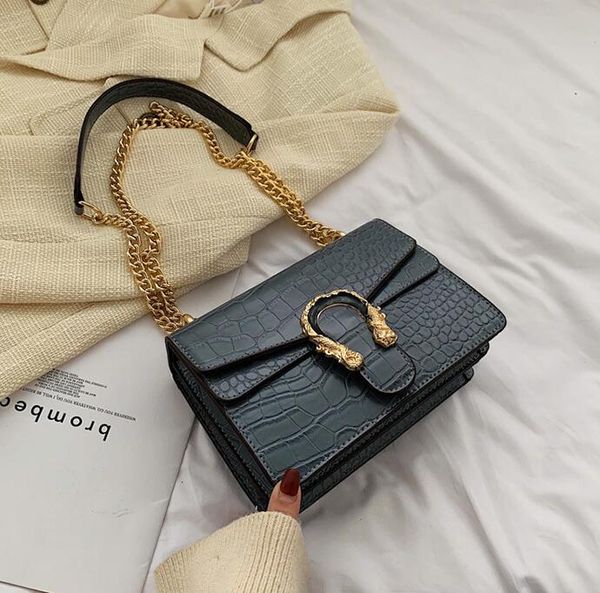 

wholesale women bag street trend stone womens chain bags personality golden buckle fashion messenger handbag leather shoulder handbags, Black;red