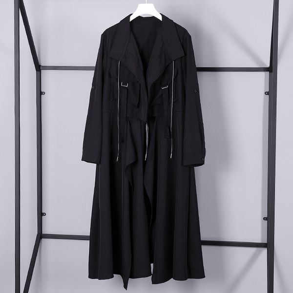 

autumn new women fashion windbreaker long sleeve turn-down pocket casual trench army green long asymmetric coats, Tan;black