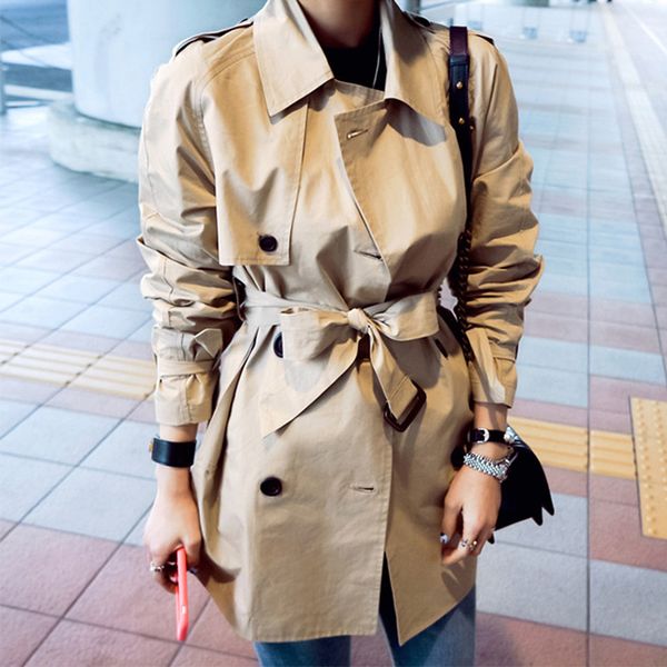 

fashion women solid loose comfortable trench new arrival autumn winter korean double breasted temperamental cute outerwear coat, Tan;black