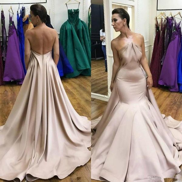 

без бретелек русалка выпускные платья со съемным шлейфом 2020 спинки ruched атласные вечерние платья на заказ robe de soiree, Black