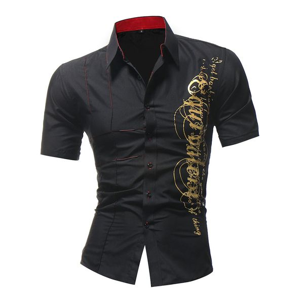 

2018 fashion male shirt short-sleeves print classic 8 styles shirt mens dress shirts slim men plus size, White;black