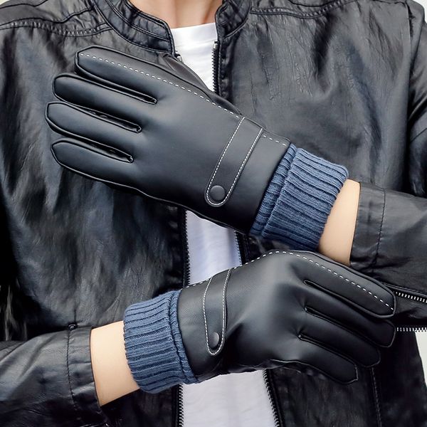 

men' leather gloves man winter warmth windproof mittens waterproof outdoor driving motorcycle luva leather gloves b9673, Blue;gray