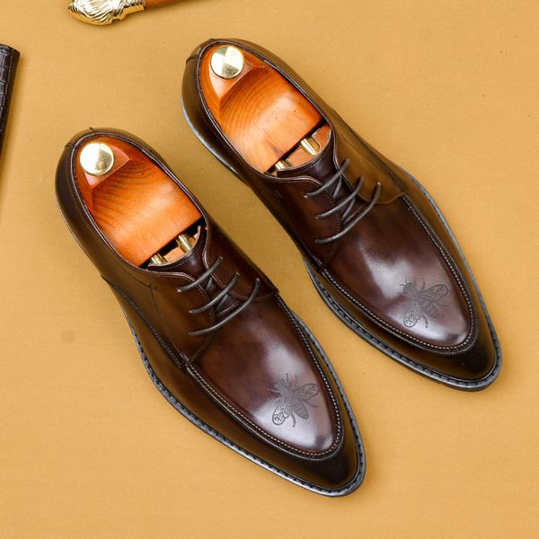 

men's dress shoes business formal british shoes male pointed toe genuine leather men's, Black