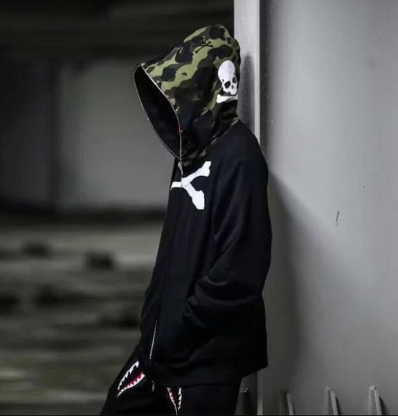 

19bape mens brand designer hoodie street hip hop classic skull printing luxury hooded sweater trend men women stitching camouflage pullover, Black