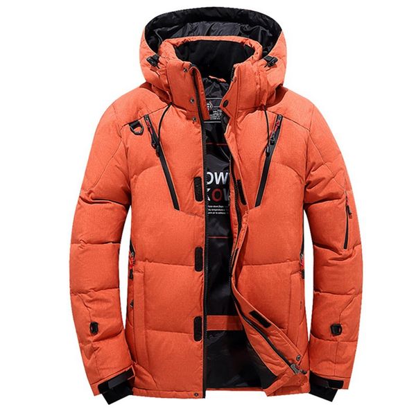 

heflashor winter jacket men hooded thick warm duck down parka coat casual slim down mens overcoat many pockets, Black