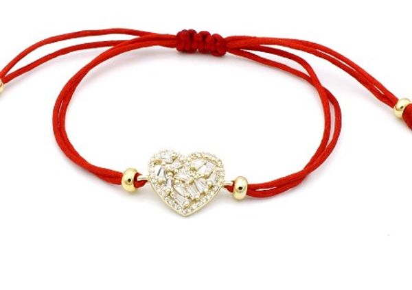 

4mm hy454 silver gold heart red rope adjusted micro pave cz zircon cubic zirconia bracelet macrame charm braided braiding, Black