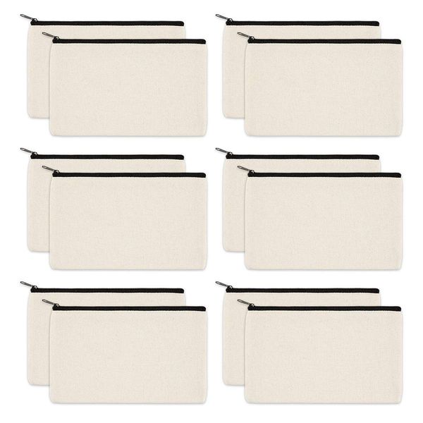 

12 pack canvas zipper bags, blank diy craft pouches for travel cosmetic makeup bags, pencil case, party gift coin cash pur