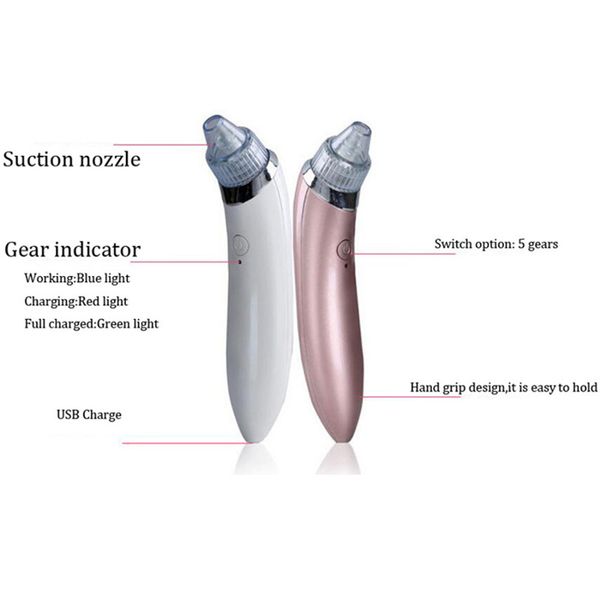 2019 New Facial Blackhead Remover Vacuum Dead Skin Acne Pore Peeling Device Pulizia della pelle Strumento di bellezza Suck Out Blackhead Plug-in Machine