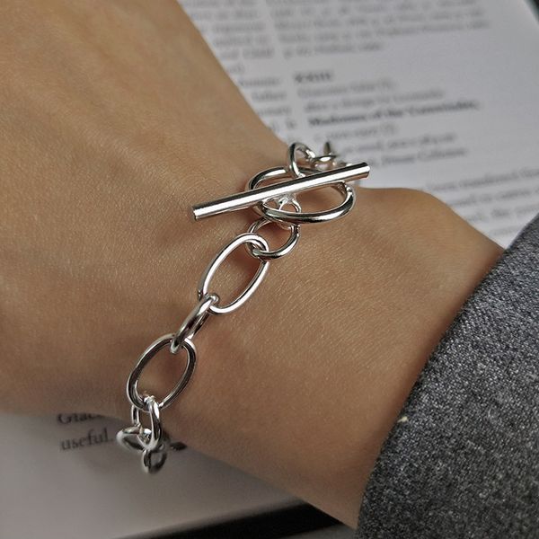 

peri'sbox toggle clasp big wide link bracelets gold silver color thick chain bracelets for women 925 sterling silver bracelets, Golden;silver