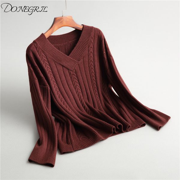 

2019 корейской версии сплошной цвет свитер с v-образным вырезом свитер с длинными рукавами толстый высококачественный свитер осенью и зимой, White;black