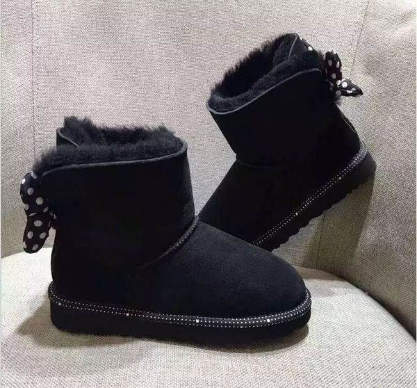 

2019 design shoes short baby girl women kids bow-tie snow boots fur integrated keep warm boots eu size 25-41, Black