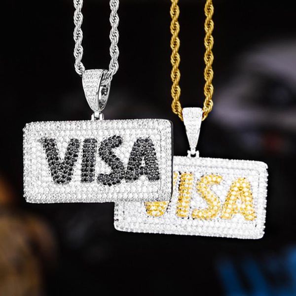 

personalized 18k gold plated mens bling diamond initial visa card pendant necklace hip hop cz cubic zirconia jewelry bijoux for men on sale, Silver