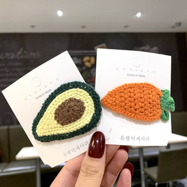 

autumn and winter wool knitted fruit hairpin girl hairpin clip headdress korean princess cute baby hair accessories edge clip, Golden;silver