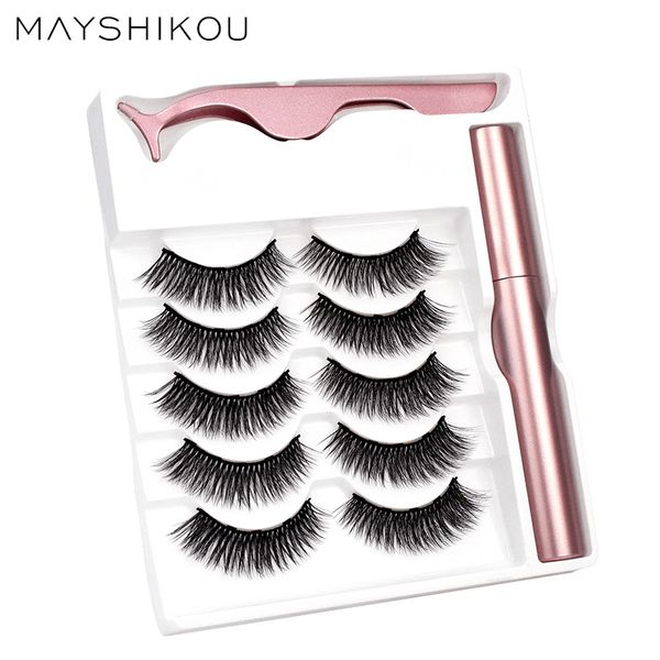 

mayshikou 3d 5pairs magnetic eyelashes with eyeliner applicator clip mix natural/thick style extension false lashes set
