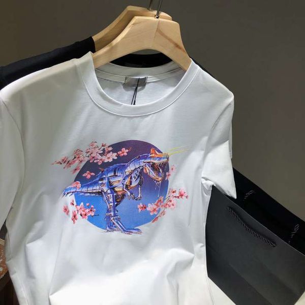 

men designer t-shirts luxury t-shirts with brand letter solid color short sleeves dinosaur printing fashion women clothing, White;black