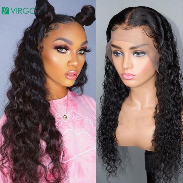 

lace wigs virgo hair brazilian water wave 360 frontal wig pre plucked with baby glueless human remy, Black;brown