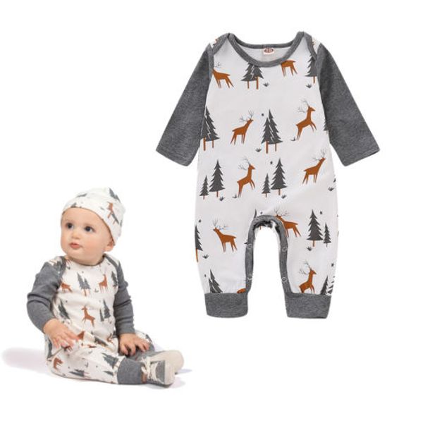 

chrstmas warm cartoon deer printed jumpsuit baby boys girl lovely casual romper sunsuit playsuit outfits clothes, Blue