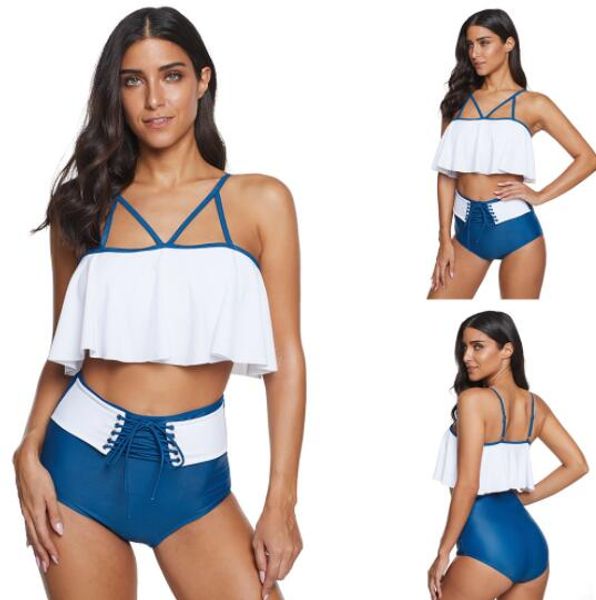 

2020 sport big plus women's slim ruffle bikini with fat large size split crisscross thin yakuda swimsuit flexible stylish bikinis sets, White;black