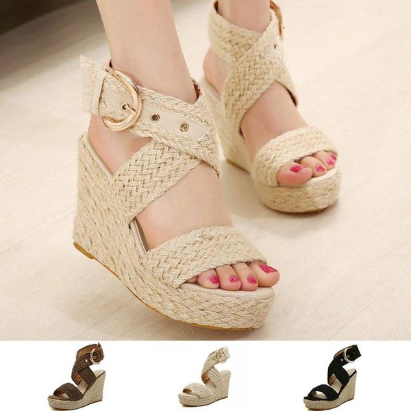 

dress shoes women ladies fashion casual big size buckle wedges sandals roman, Black