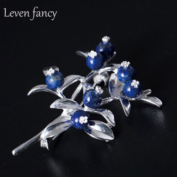 

girls new lapis lazuli blue gemstone brooch 925 sterling silver flower brooch pin clip women jewelry fashionable fine jewellery, Slivery;golden