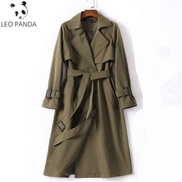 

100% cotton long trench coat women new autumn fashion double breasted sashes windbreaker casual business outerwear, Tan;black