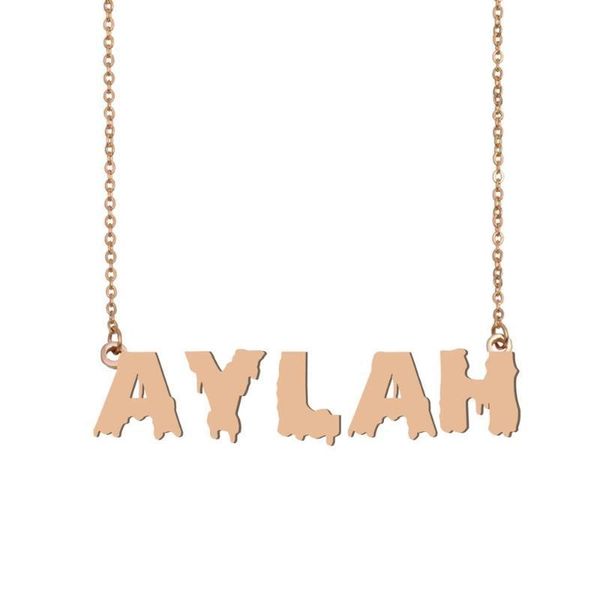 

aylah name necklace custom personalized cool bloody art script nameplate charms pendant jewelry gift for kids boys girls, Silver
