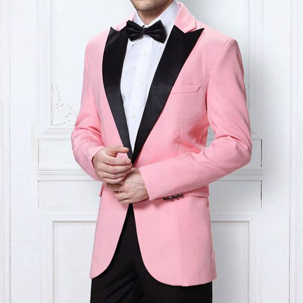

pink groomsmen man suits blazer jacket 2piece white groom wedding tuxedos black peaked lapel slim terno masculino costume homme prom party, Black;gray