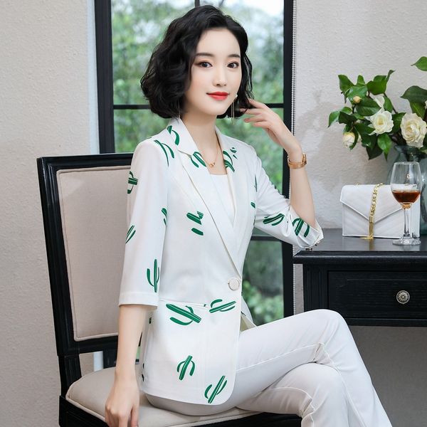 

2009 autumn clothes new seven-sleeve printed small suit women's 100 sets short suit professional women's wear, White;black