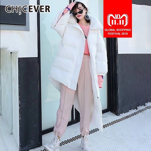 

chicever 2018 зимний женский парк пальто женский пиджак стенд воротник с длинным рукавом на молнии асимметричная hem толстые пальто мода tid, Black